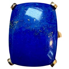 13 Ct Emerald cut Natural Lapis Lazuli Ring in 14 Kt Yellow Gold, Estate Size 8