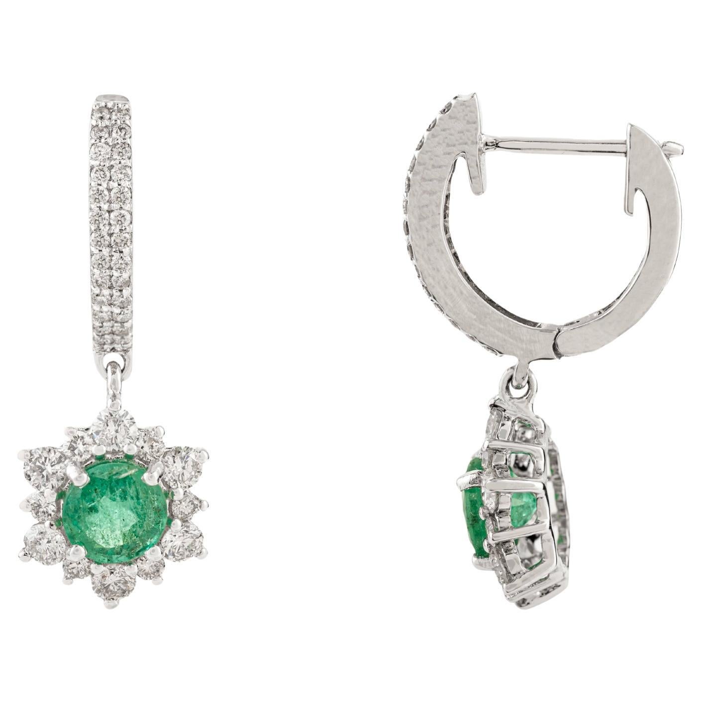 1.3 Ct Emerald 
Diamond Drop Huggie Hoop Earrings for Women in 14k White Gold in vendita