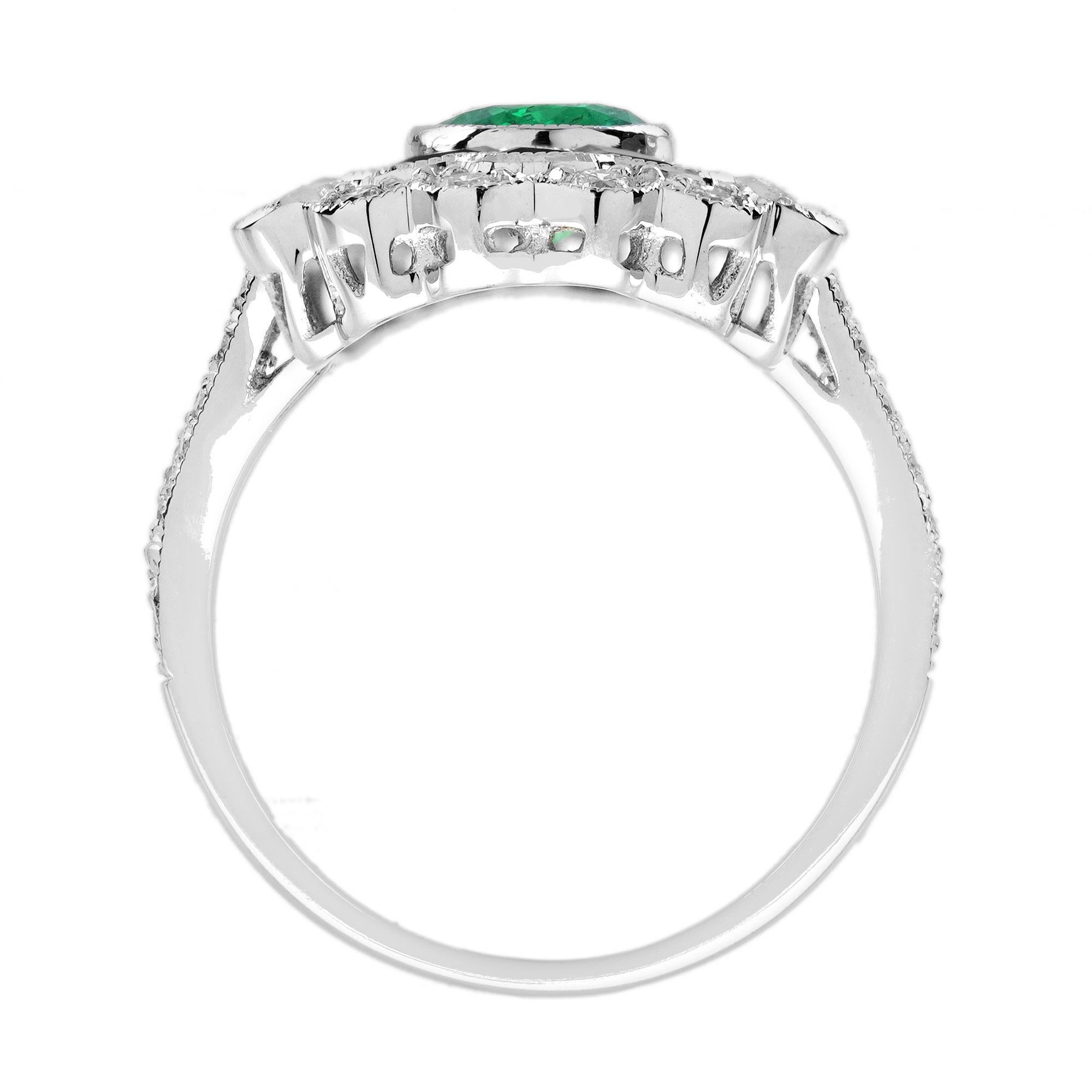 1,3 ct. Smaragd-Saphir-Diamant-Ring im ägyptischen Art-Deco-Stil aus 18 Karat Weißgold Damen im Angebot
