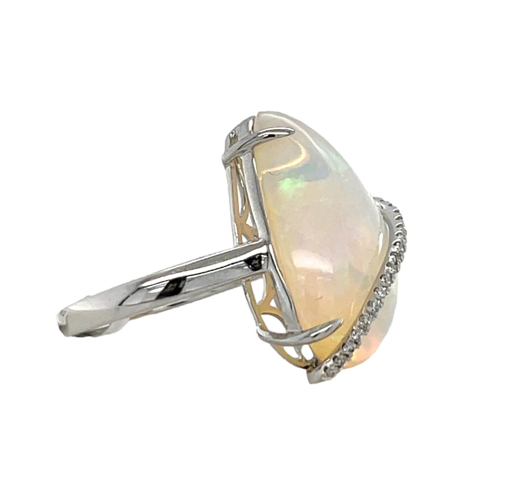 13 ct Ethiopian Opal and Diamond Ring in 14KW Gold  In New Condition For Sale In New York, NY