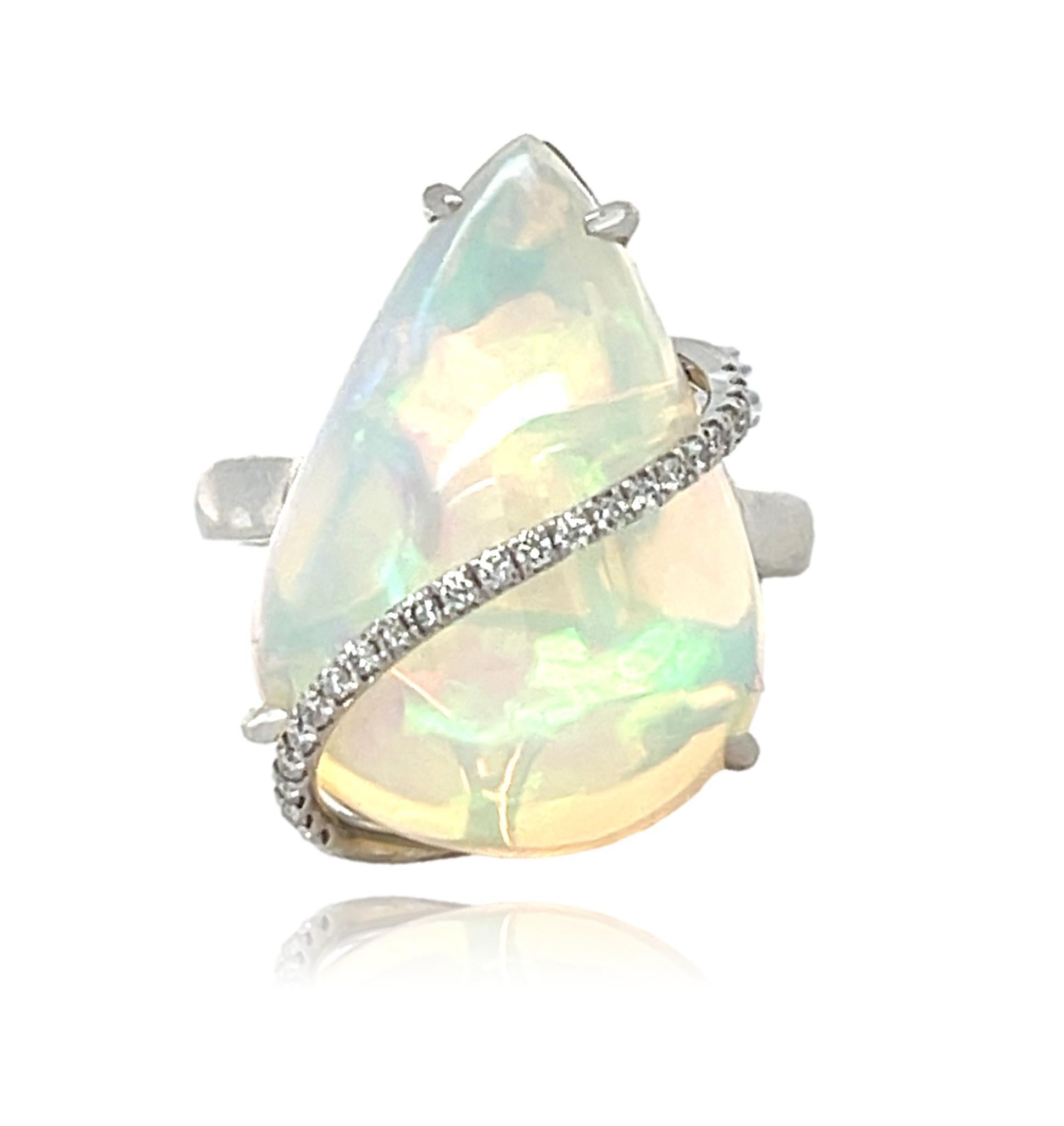 13 ct Ethiopian Opal and Diamond Ring in 14KW Gold  For Sale 1