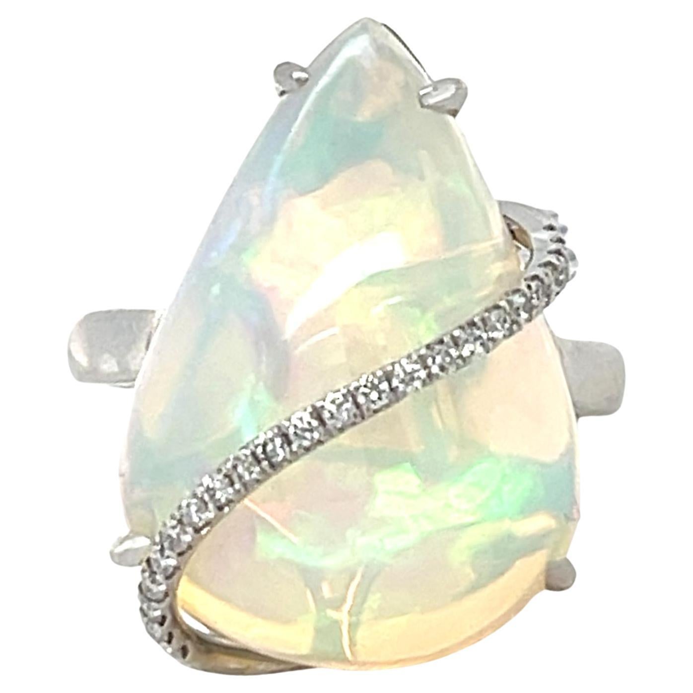 13 ct Ethiopian Opal and Diamond Ring in 14KW Gold  For Sale