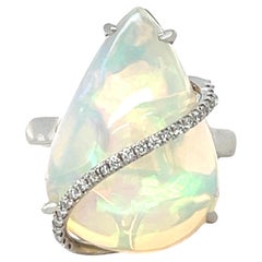 13 ct Ethiopian Opal and Diamond Ring in 14KW Gold 