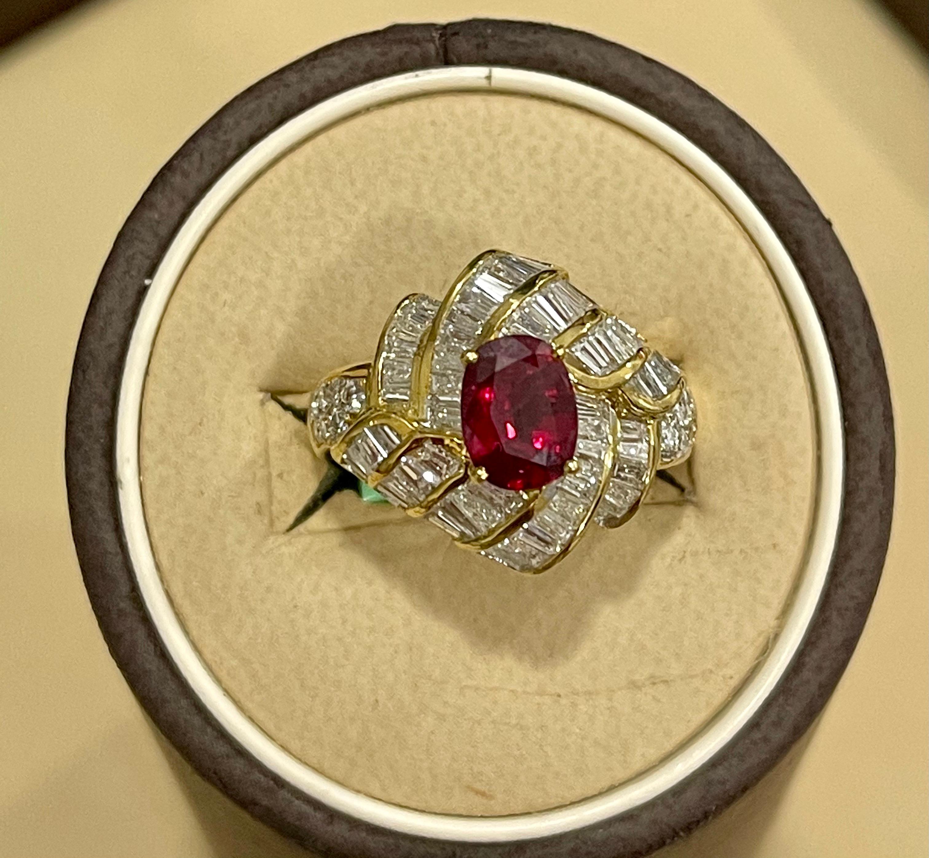 1.3 Carat Natural Oval Burma Ruby and 1.3 Carat Diamond 18 Karat Gold Ring 3