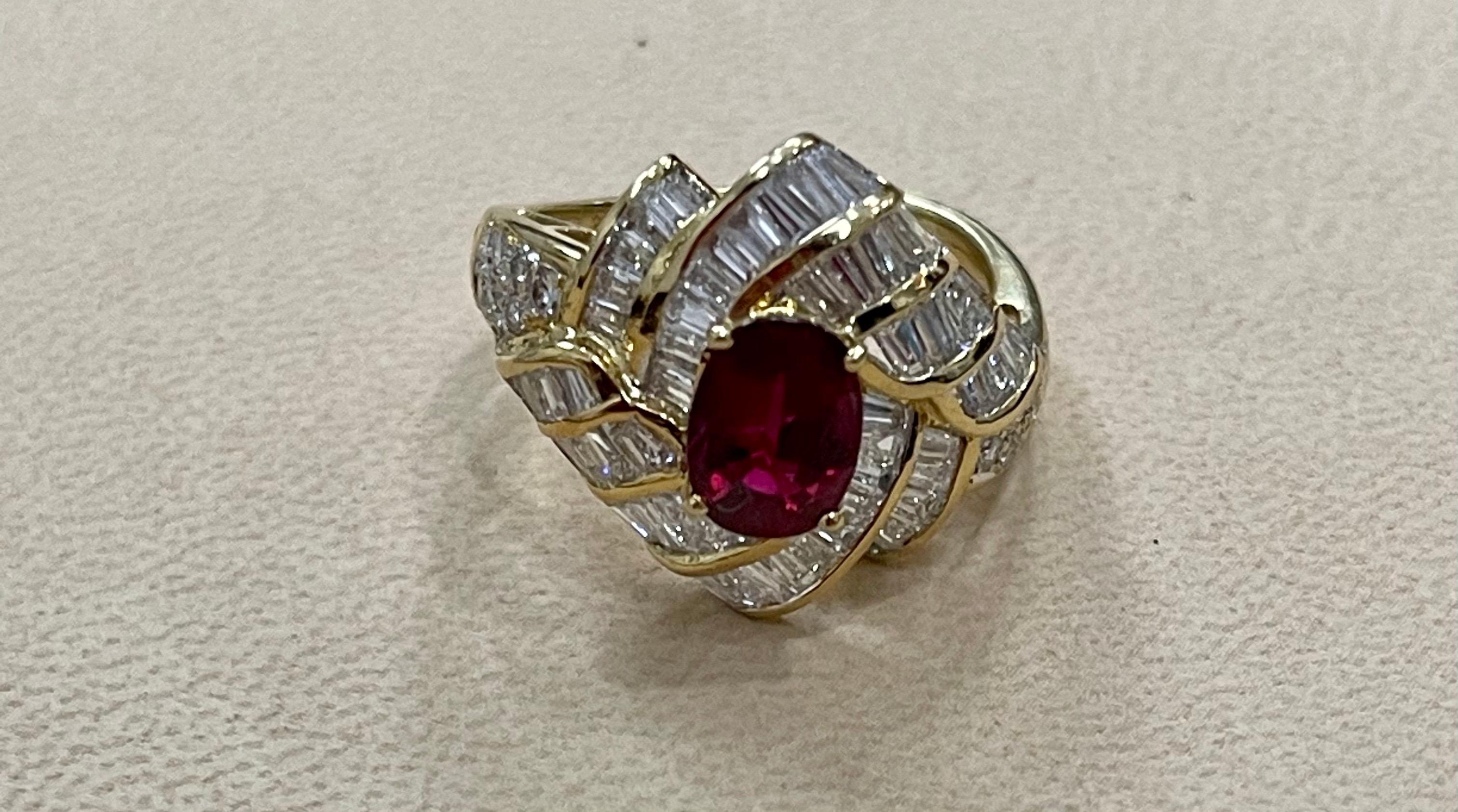 1.3 Carat Natural Oval Burma Ruby and 1.3 Carat Diamond 18 Karat Gold Ring 4