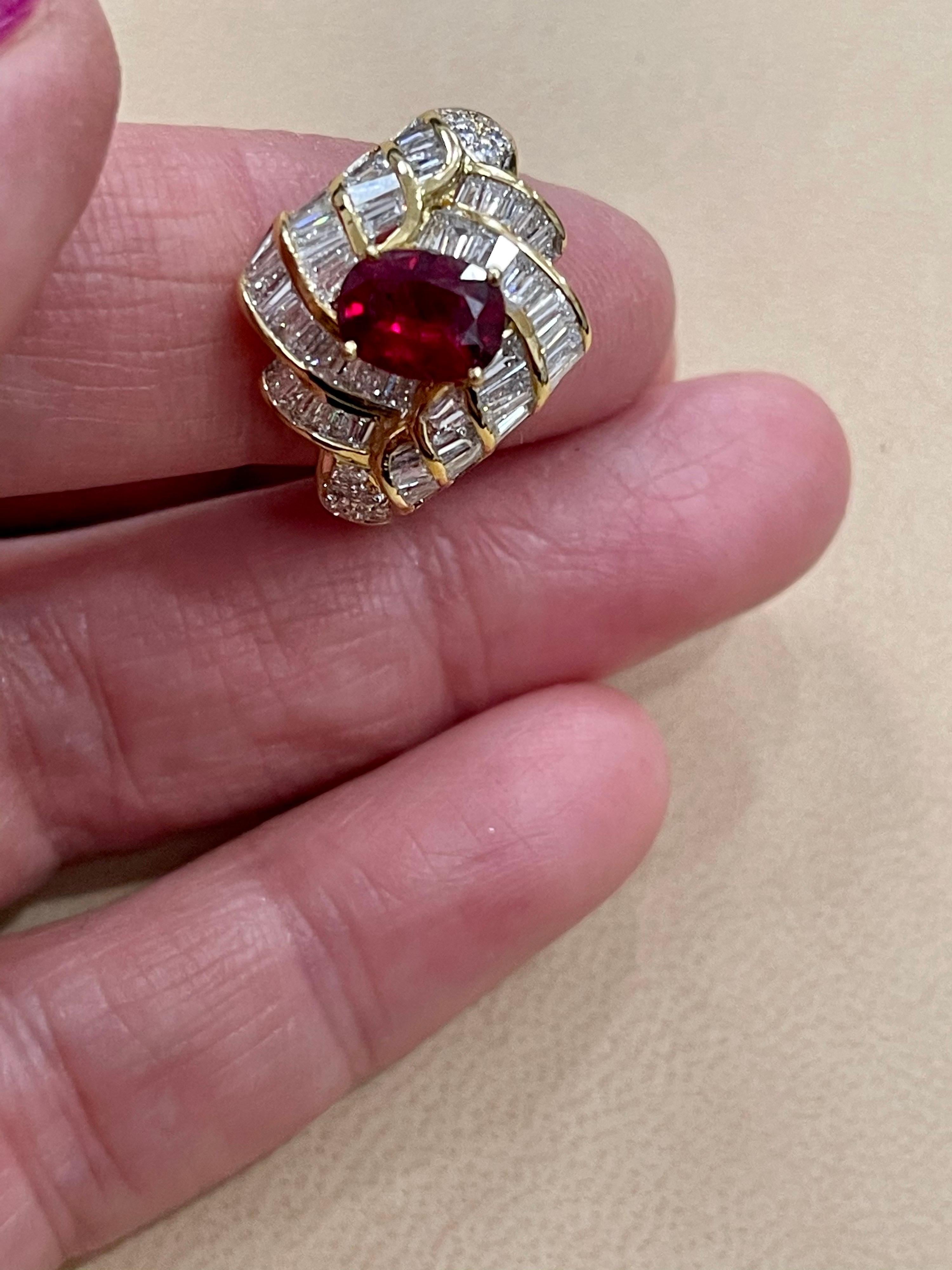 1.3 Carat Natural Oval Burma Ruby and 1.3 Carat Diamond 18 Karat Gold Ring 5