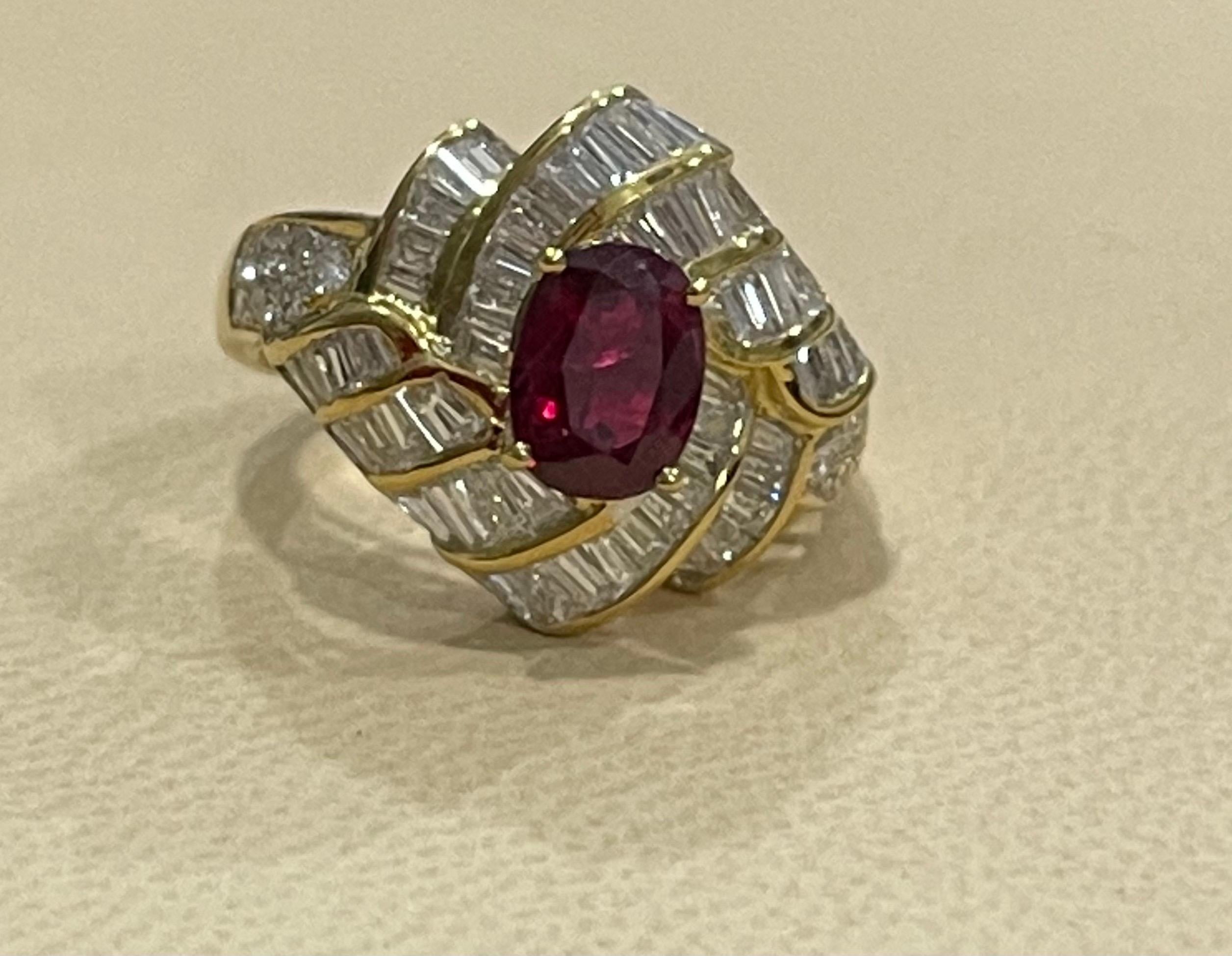 1.3 Ct Natural Burma  Cabochon Ruby & 1.3 Ct Diamond 18 Karat Yellow Gold Ring

very clean   natural  Burma  Ruby   , Beautiful Color and very clean Ruby
There are 1.3 Ct of  Baguettes and Round Brilliant cut diamonds 
Burma Ruby 
 prong set
18 K