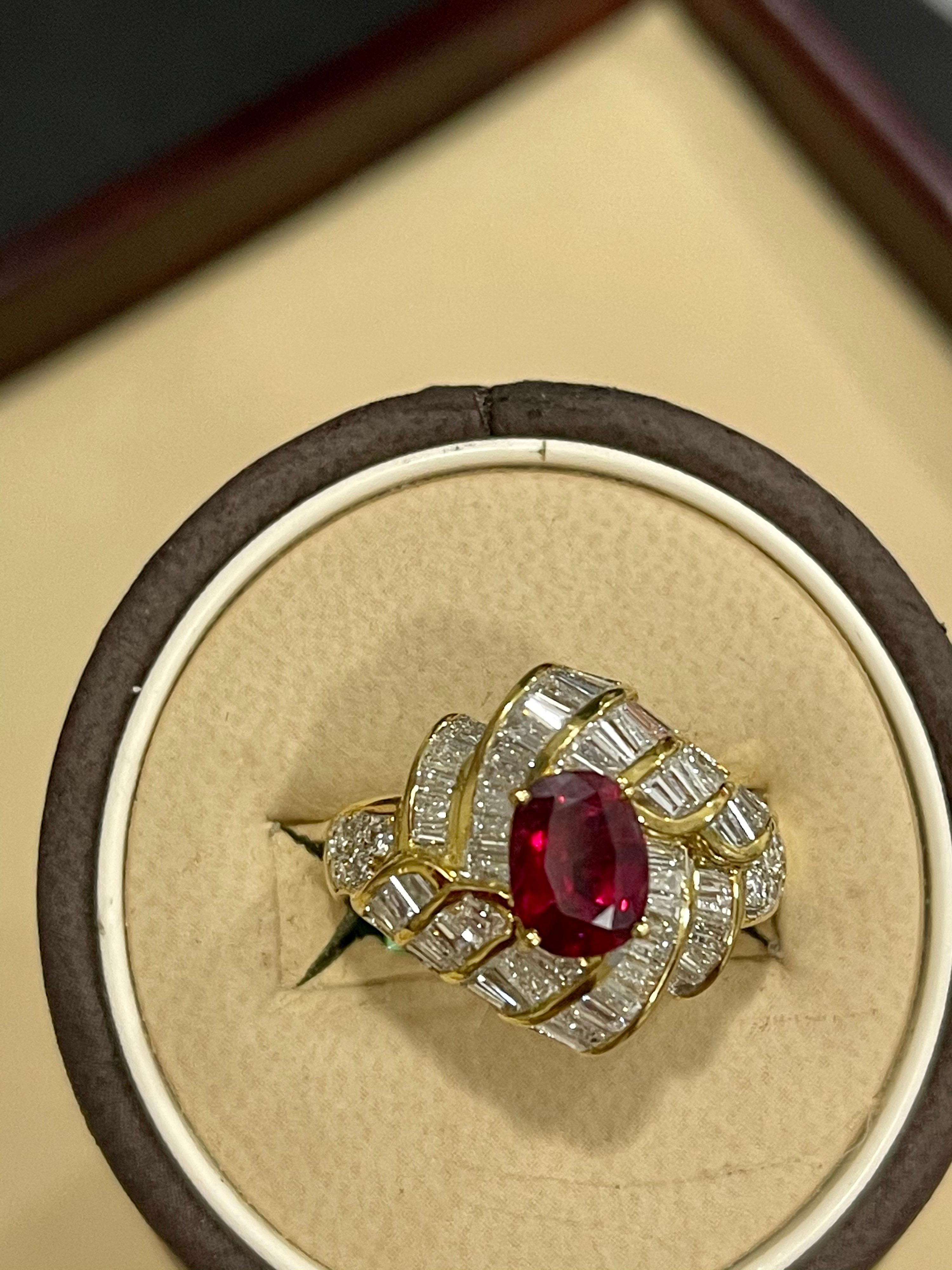 Oval Cut 1.3 Carat Natural Oval Burma Ruby and 1.3 Carat Diamond 18 Karat Gold Ring
