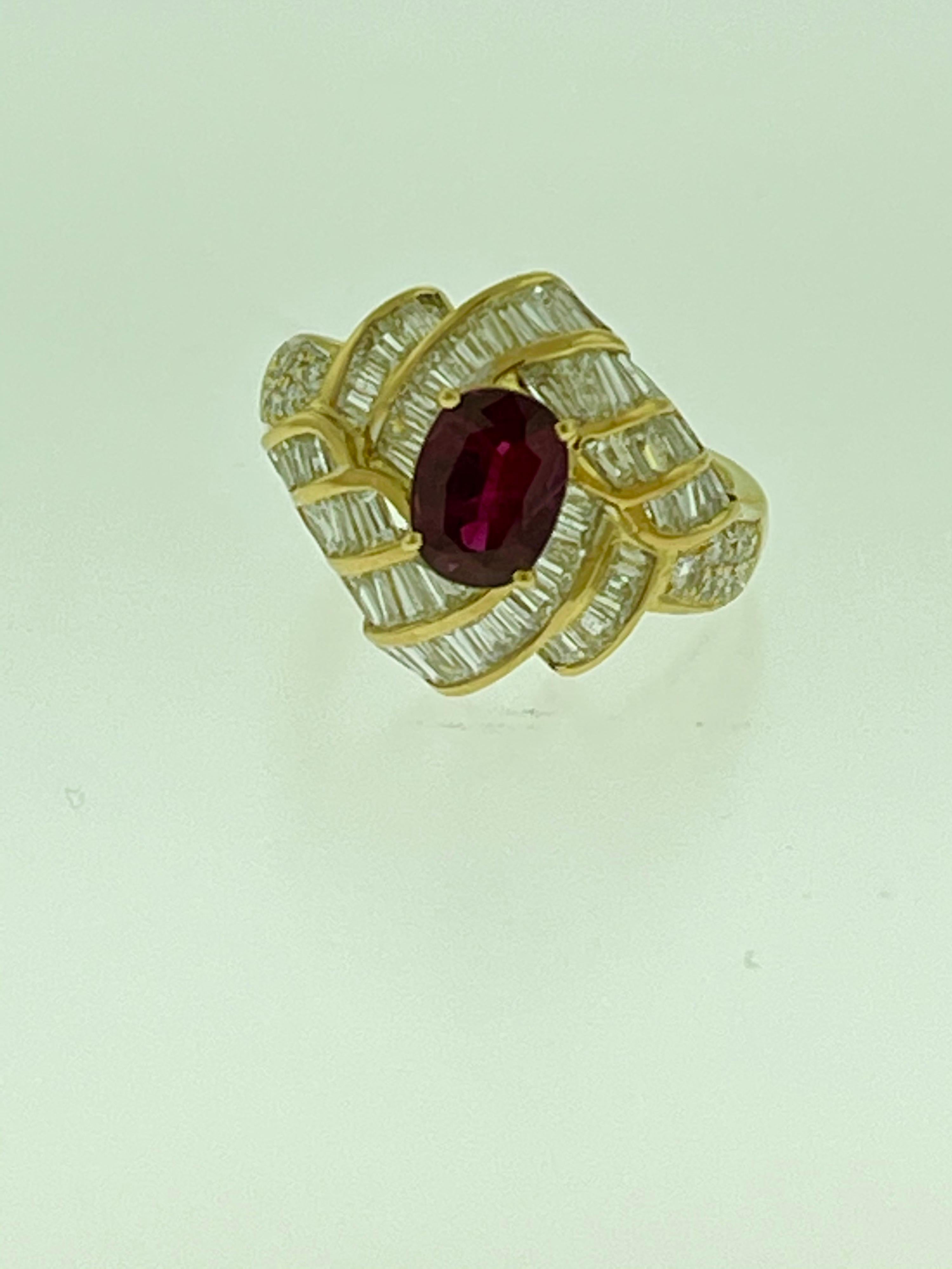 1.3 Carat Natural Oval Burma Ruby and 1.3 Carat Diamond 18 Karat Gold Ring In Excellent Condition In New York, NY