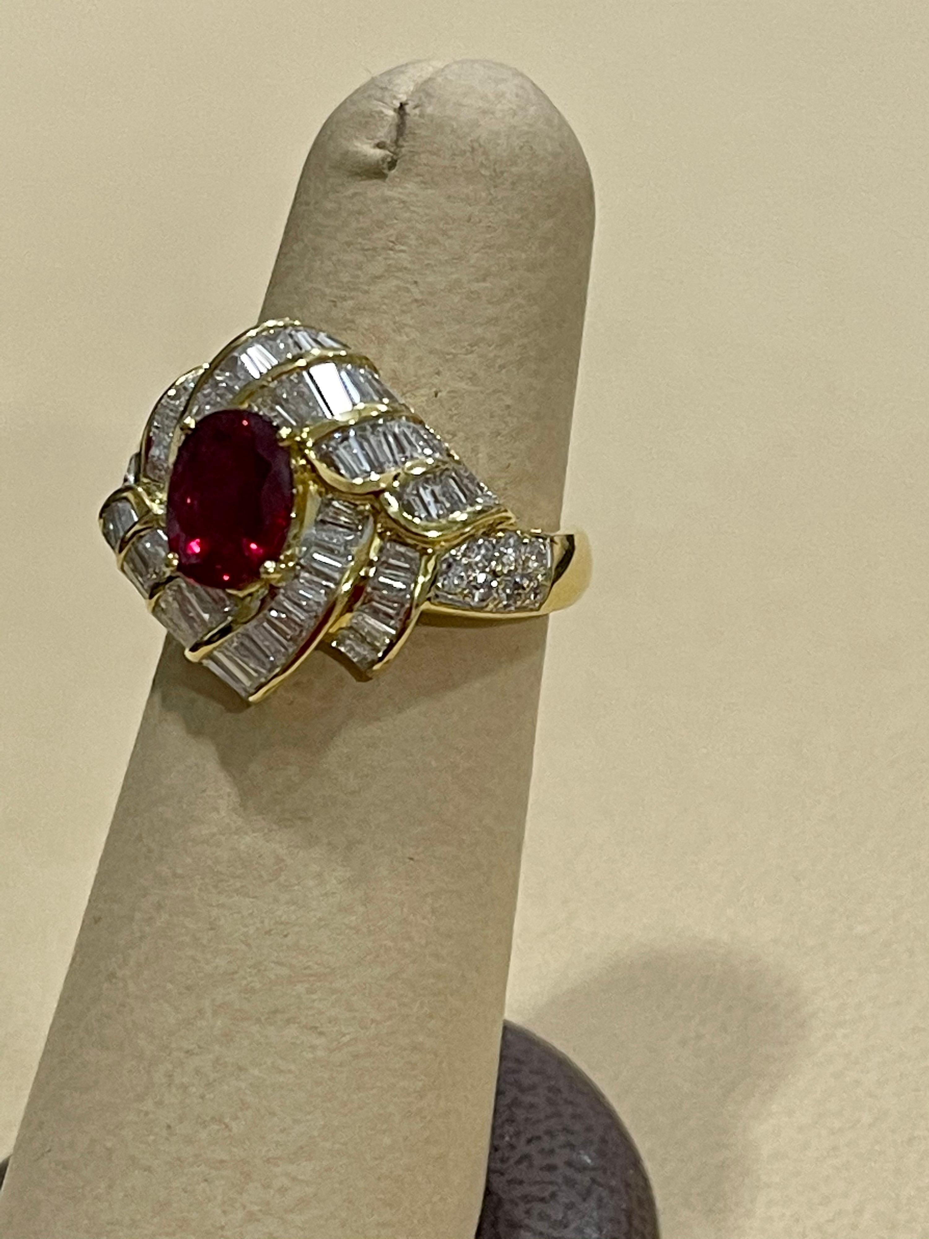 Women's 1.3 Carat Natural Oval Burma Ruby and 1.3 Carat Diamond 18 Karat Gold Ring