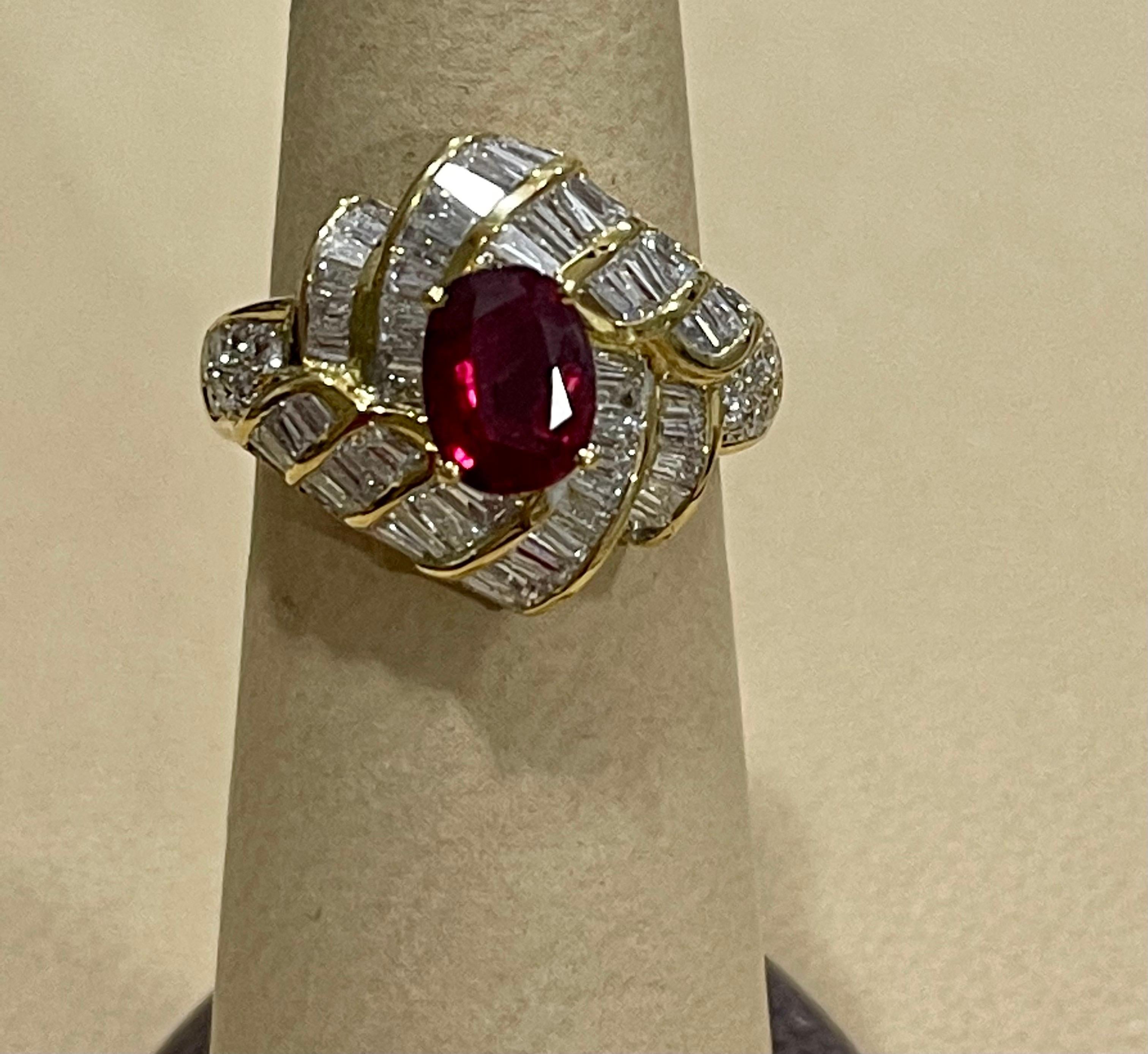 1.3 Carat Natural Oval Burma Ruby and 1.3 Carat Diamond 18 Karat Gold Ring 1