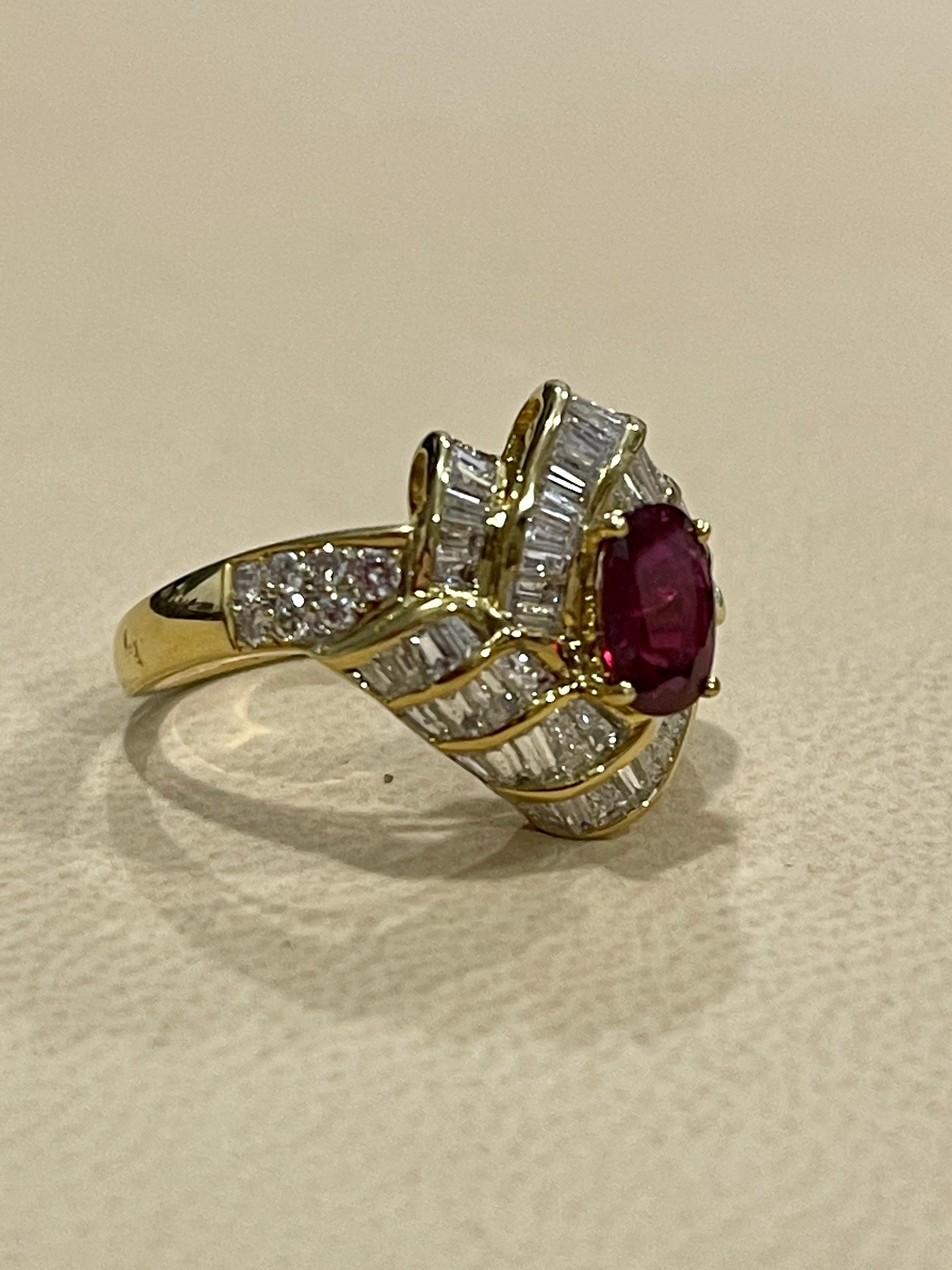 1.3 Carat Natural Oval Burma Ruby and 1.3 Carat Diamond 18 Karat Gold Ring 2