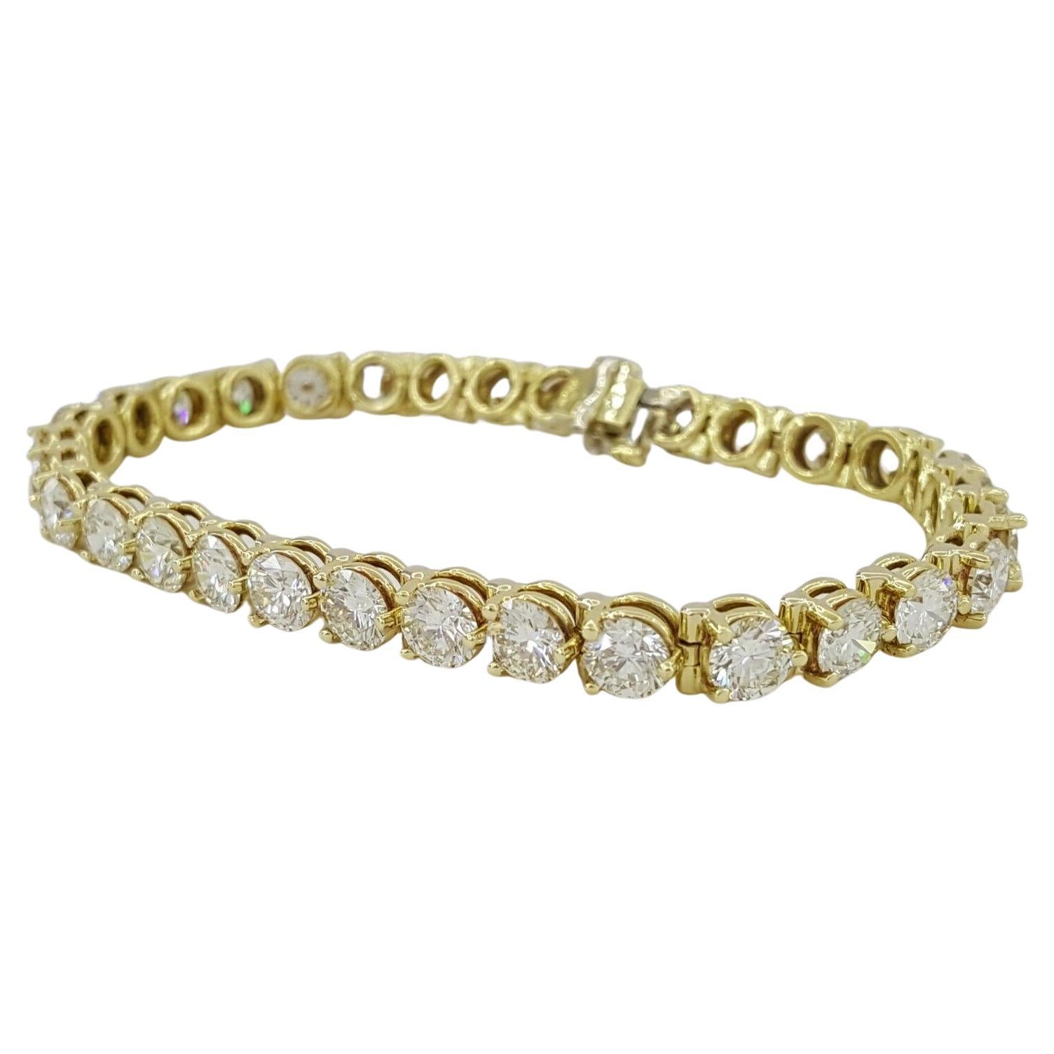 13 Karat Gesamtgewicht runder Brillantschliff Diamant-Tennisarmband aus 18 Karat Gelbgold (Moderne) im Angebot
