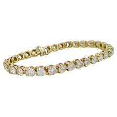 Bracelet de tennis en or jaune 18K avec diamant rond taillé en brillant d'un poids total de 13 ct