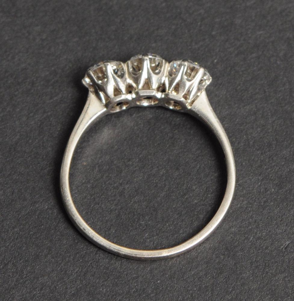 1.3 Carat Vintage Transitional Cut Brilliant Diamond Three Stone Ring For Sale 2
