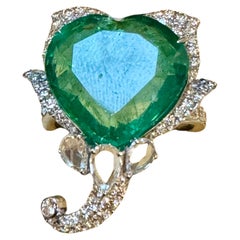 13 Ct  Zambianischer Herzschliff Smaragd & 1,5 Karat Diamantring, 18 Kt Gold Größe 8,5