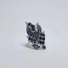 13 Cts Natural Untreated Thai Sapphire Leaf Designed .925 Sterling Silver Ring