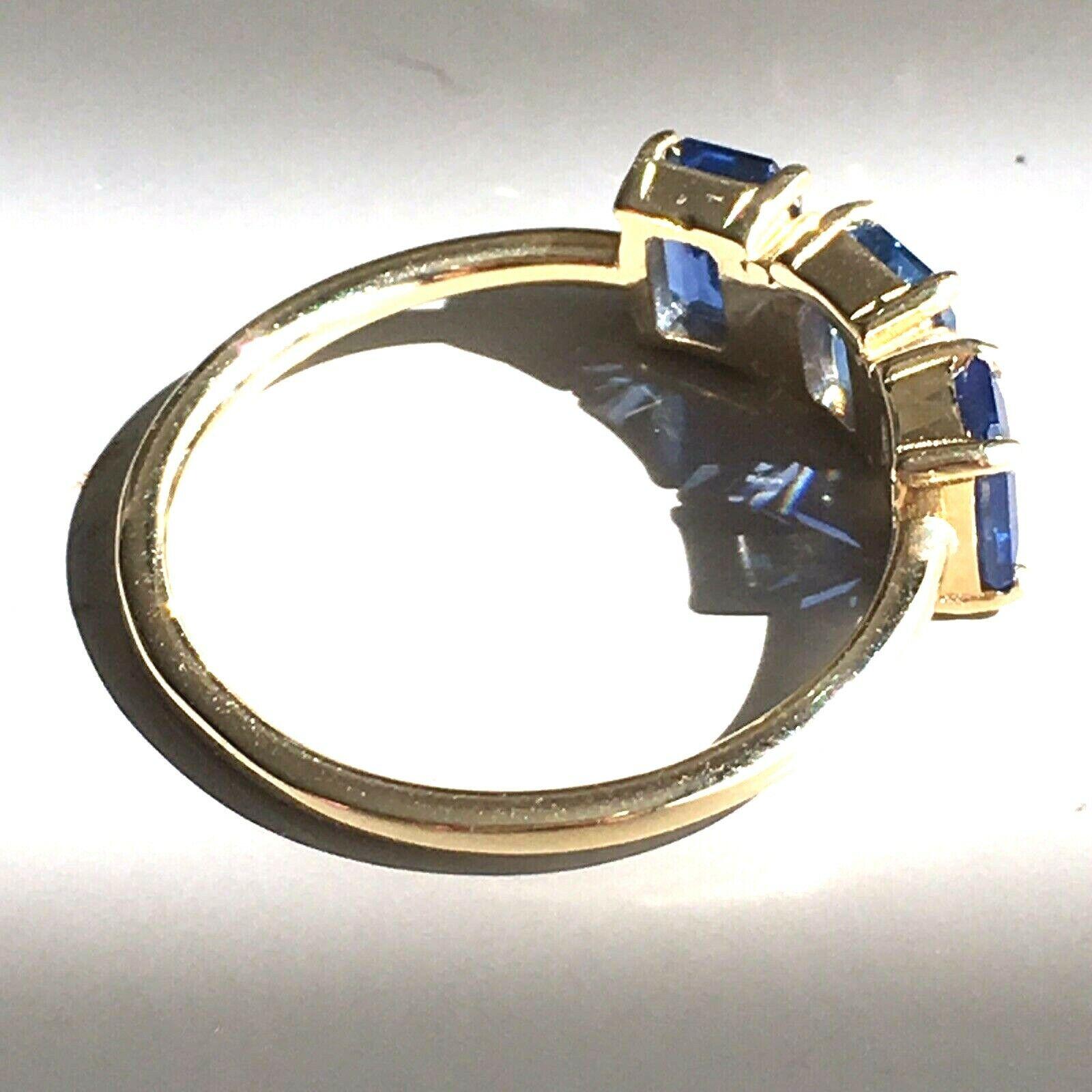 Modern 1.3 ctw Emerald Cut Sapphire & Diamond Ring 14k Yellow Gold Three-Stone For Sale