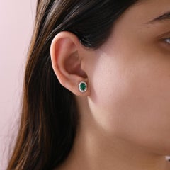 1.3 CTW Natural Zambian Emerald Diamond Halo Stud Earrings 18 Karat White Gold