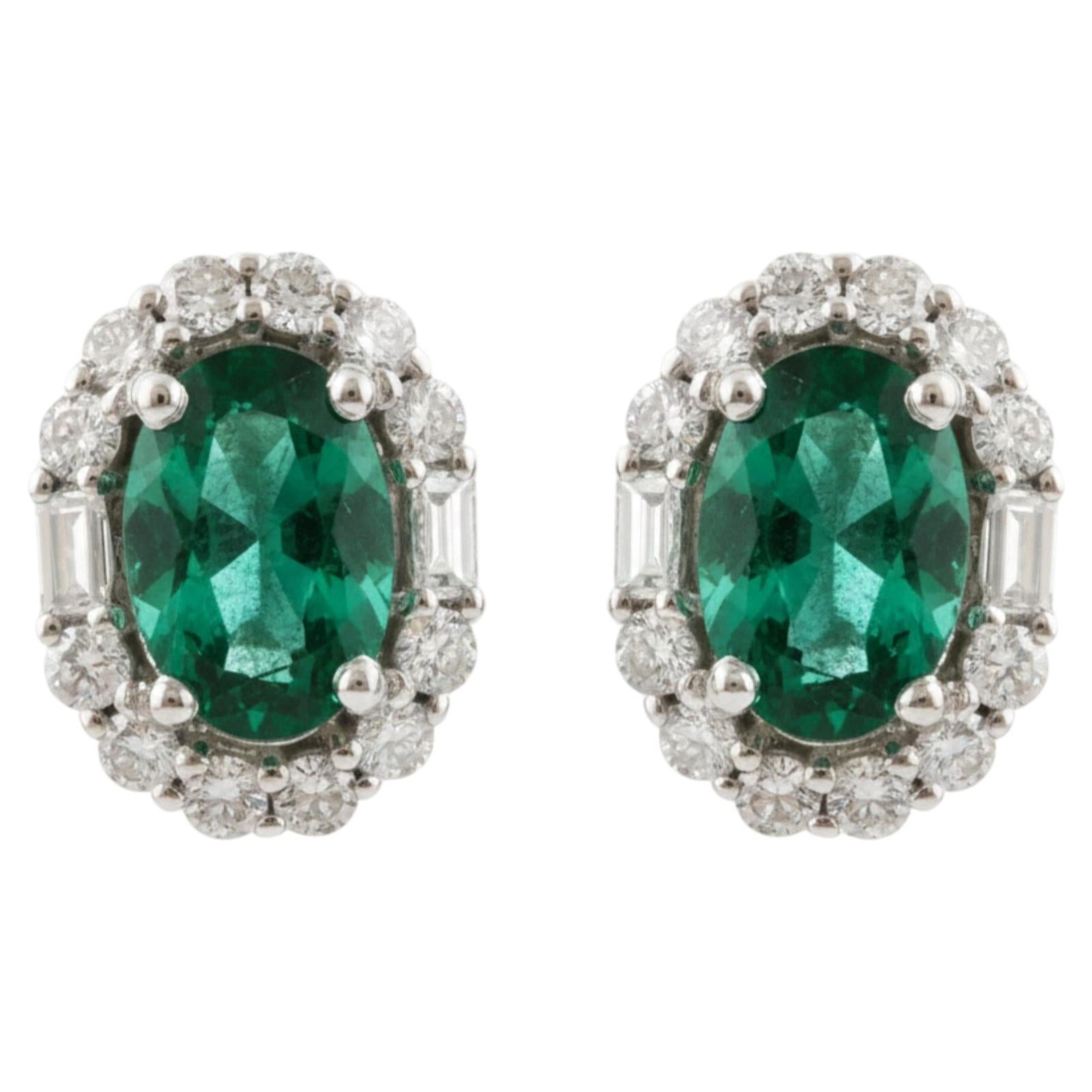 1.3 CTW Natural Zambian Emerald Diamond Halo Stud Earrings 18 Karat White Gold