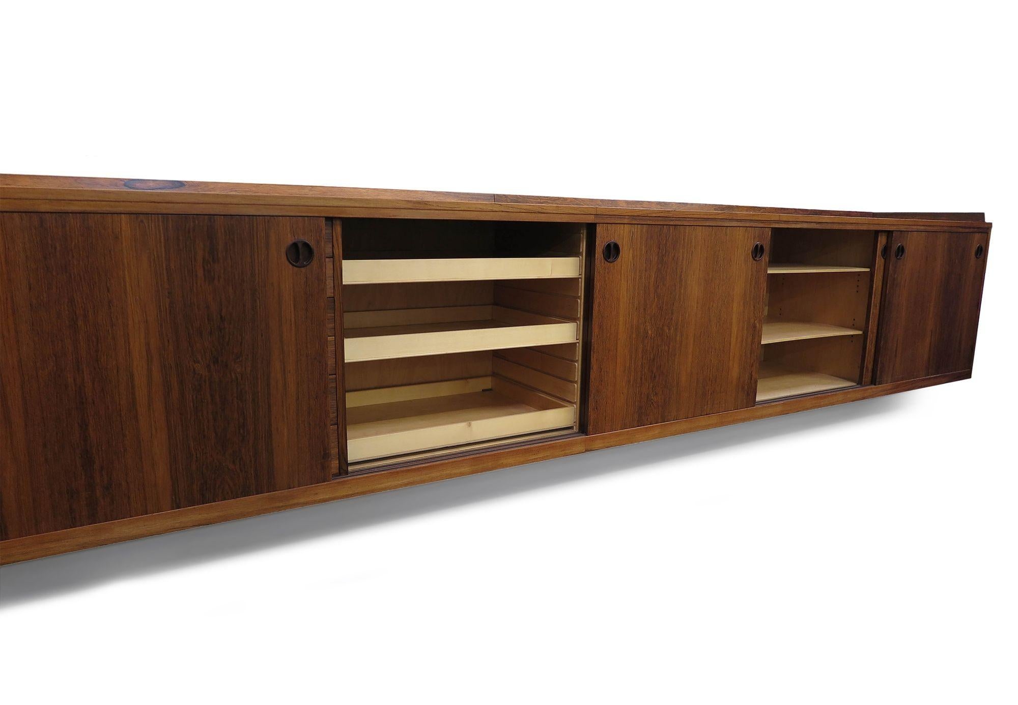 13' Danish Rosewood Wall Mount Sideboard For Sale 5
