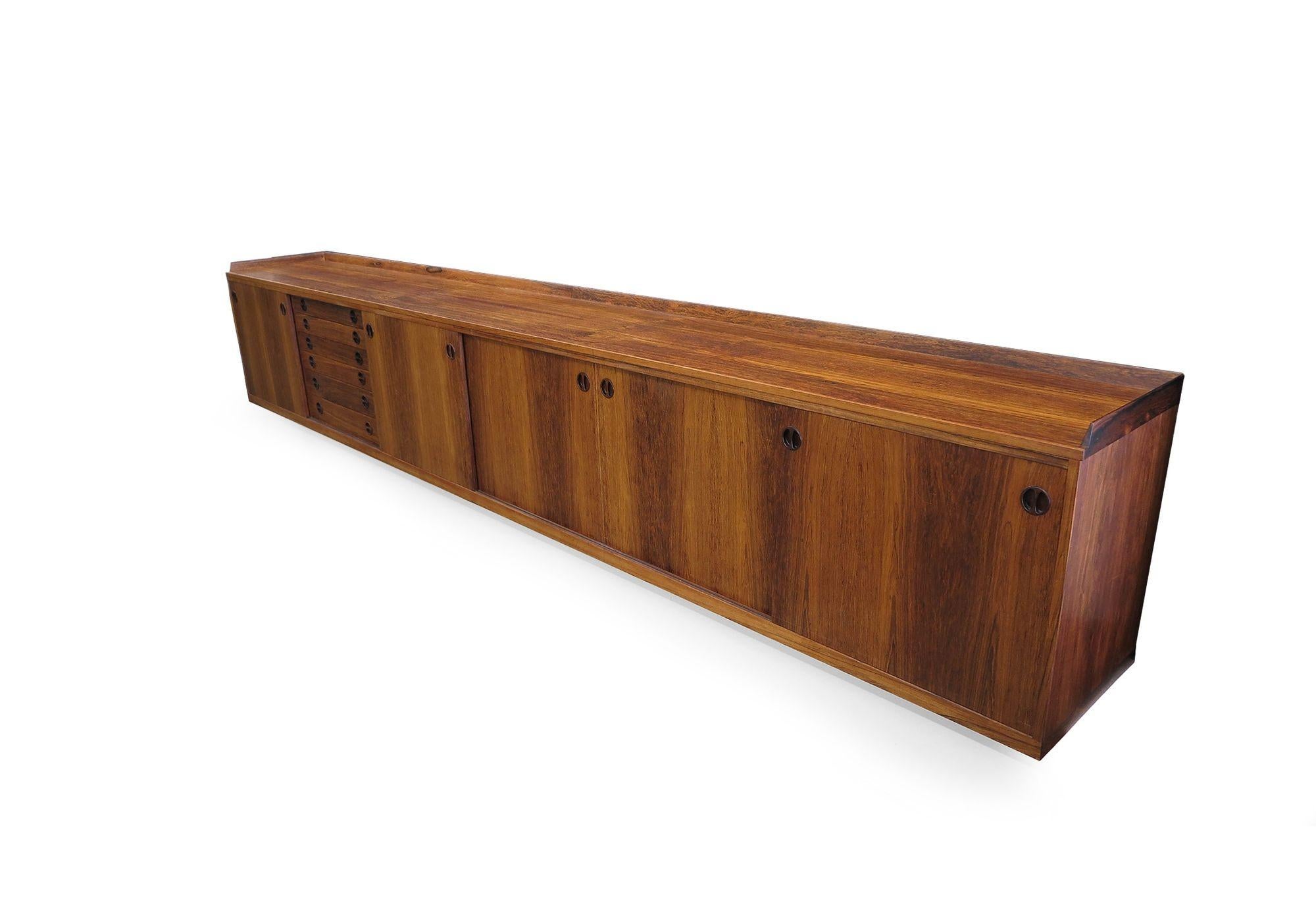 20th Century 13' Danish Rosewood Wall Mount Sideboard For Sale