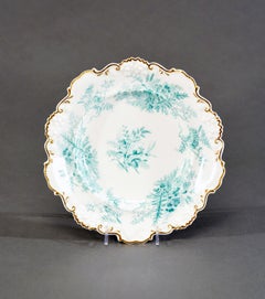 13 Davenport 19th c.  Dessert Set W/ Aesthetic Movement Teal Blue Fern Subjects
