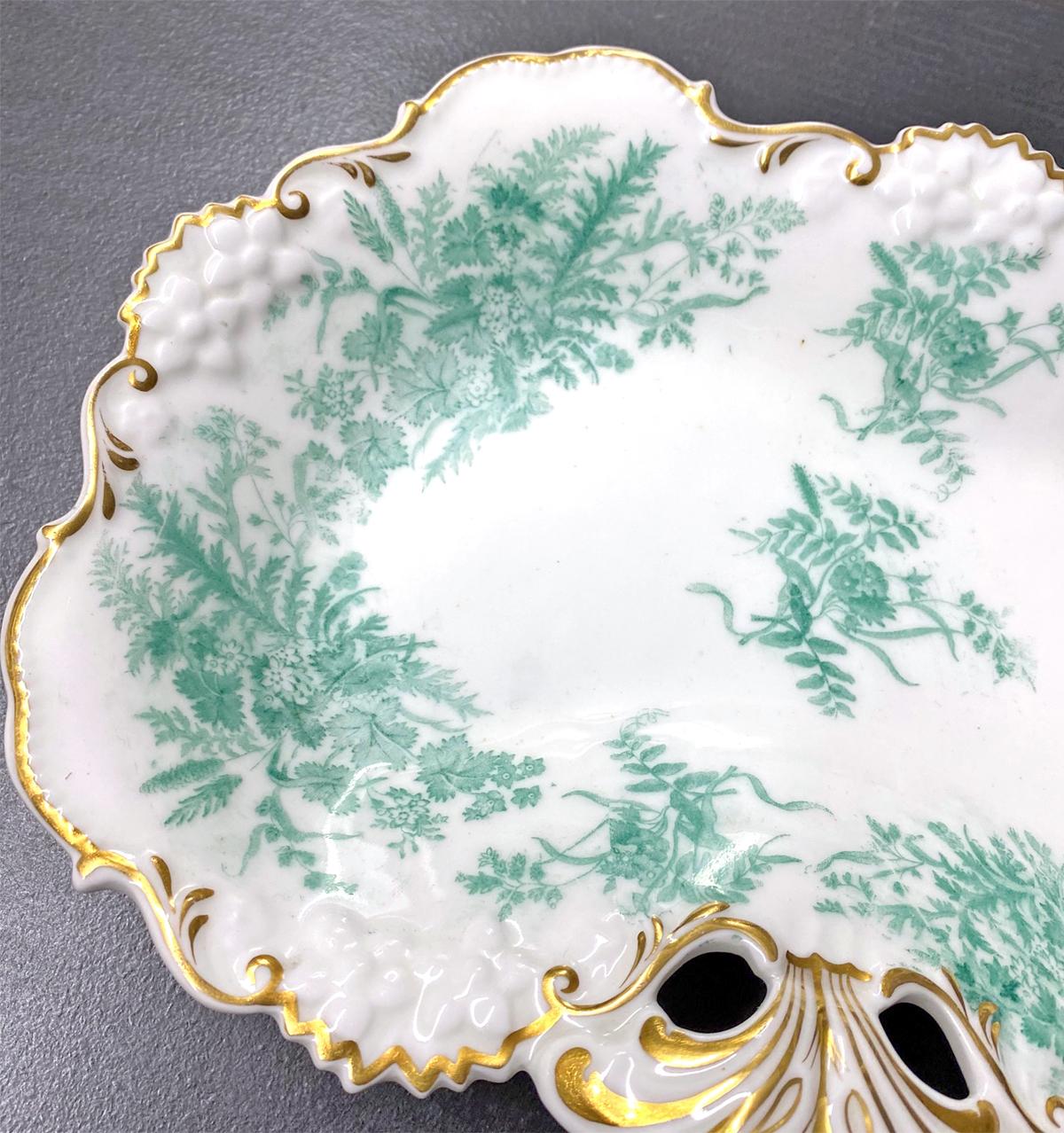  13 Davenport 19th c.  Dessert Set W/ Aesthetic Movement Teal Blue Fern Subjects In Good Condition For Sale In Great Barrington, MA
