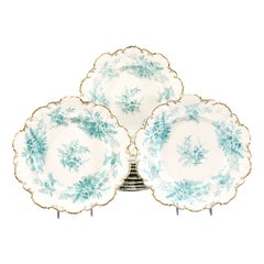 13 Davenport 19ème siècle  Service à dessert W/ Aesthetic Movement Sujets bleu sarcelle Fern