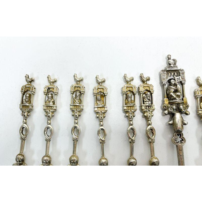 13 Dutch Silver Figural Apostle Berry or Ice Cream Flatware Set Spoons, 1847 In Good Condition For Sale In Gardena, CA