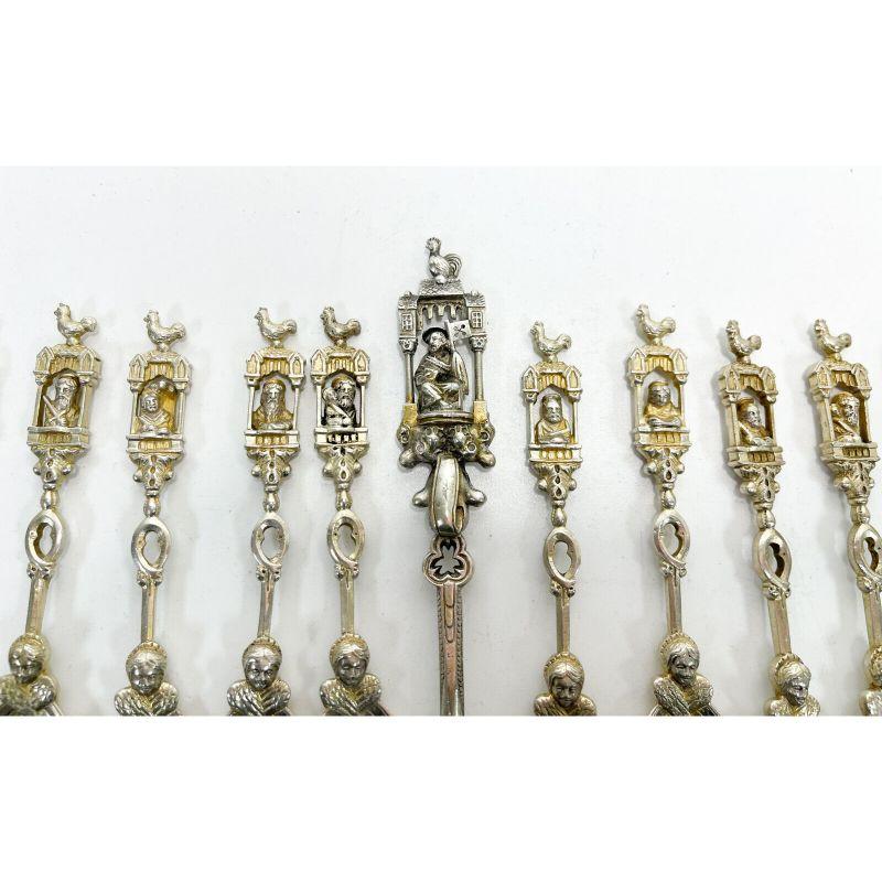 19th Century 13 Dutch Silver Figural Apostle Berry or Ice Cream Flatware Set Spoons, 1847 For Sale
