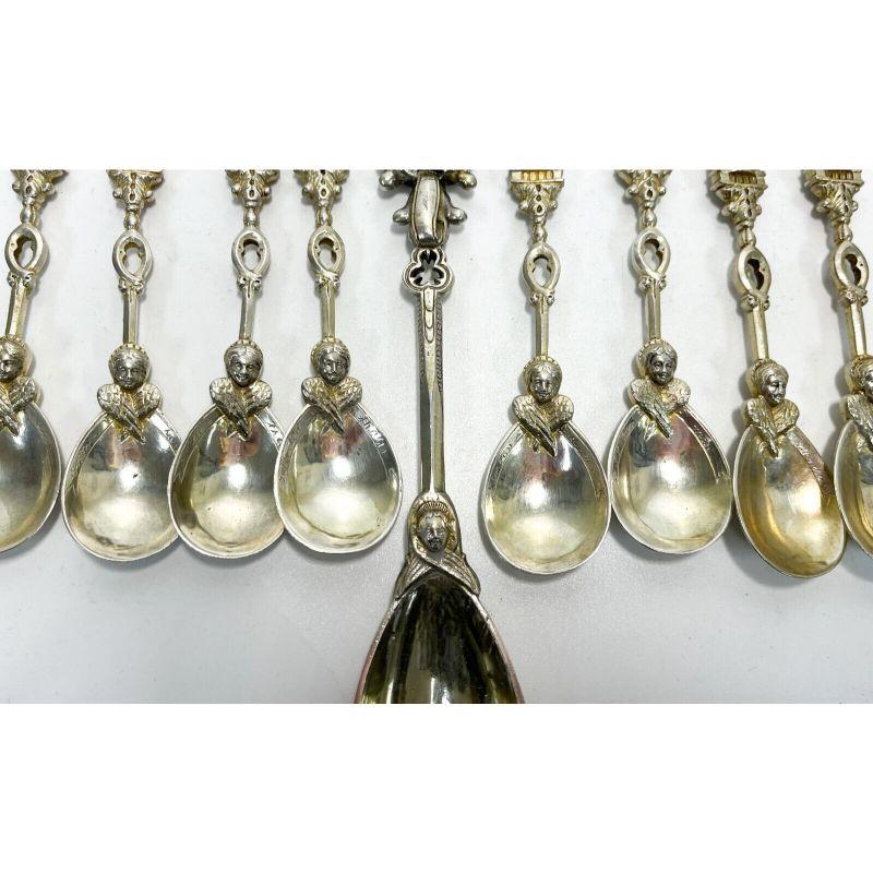 13 Dutch Silver Figural Apostle Berry or Ice Cream Flatware Set Spoons, 1847 For Sale 3
