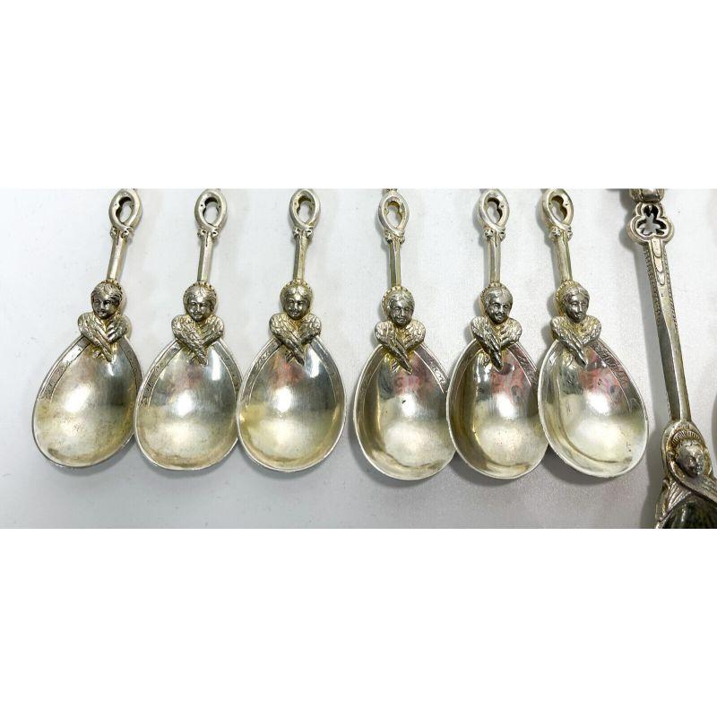 13 Dutch Silver Figural Apostle Berry or Ice Cream Flatware Set Spoons, 1847 For Sale 4