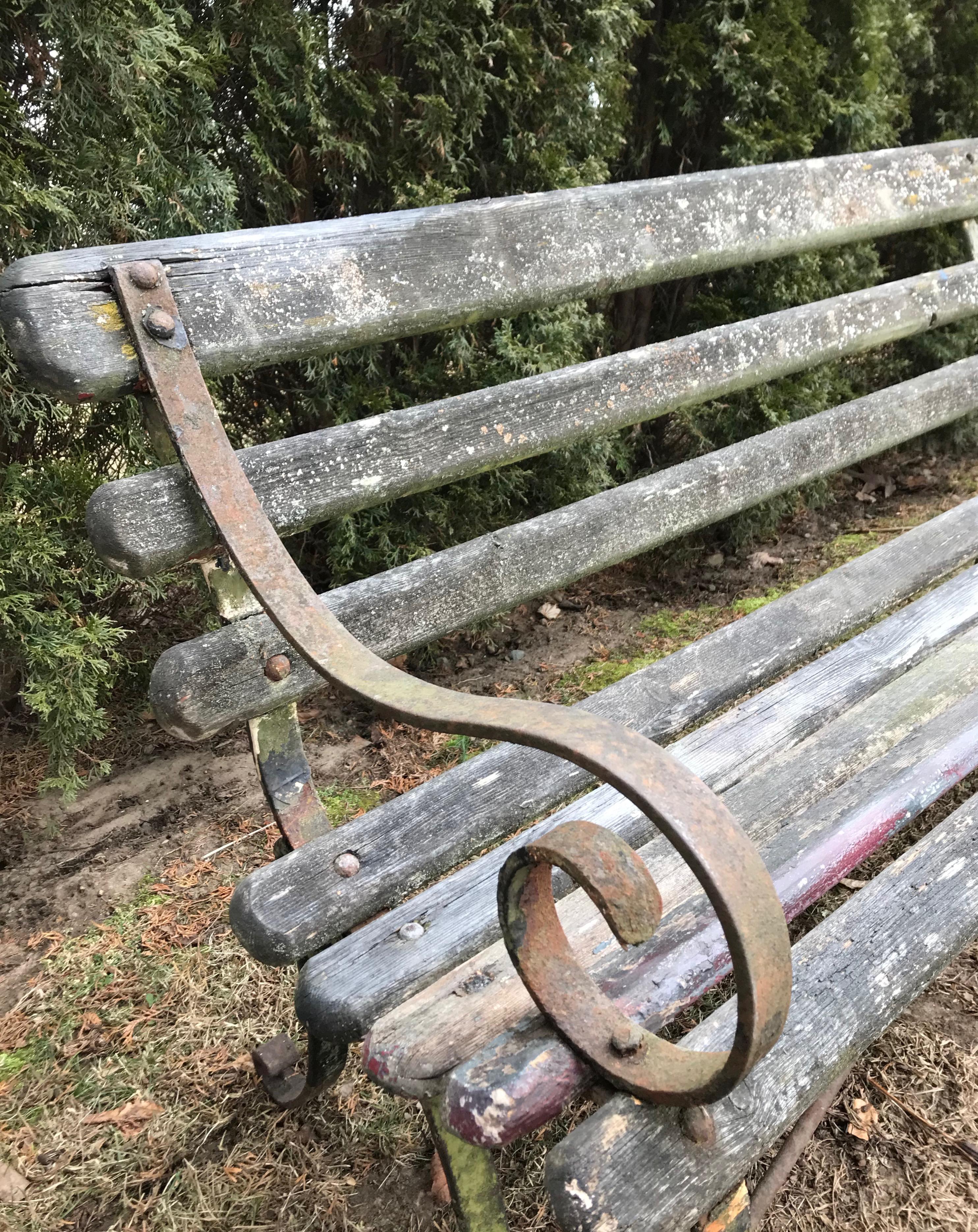Long English 19th Century Wood and Wrought Iron Railway Station Bench 7