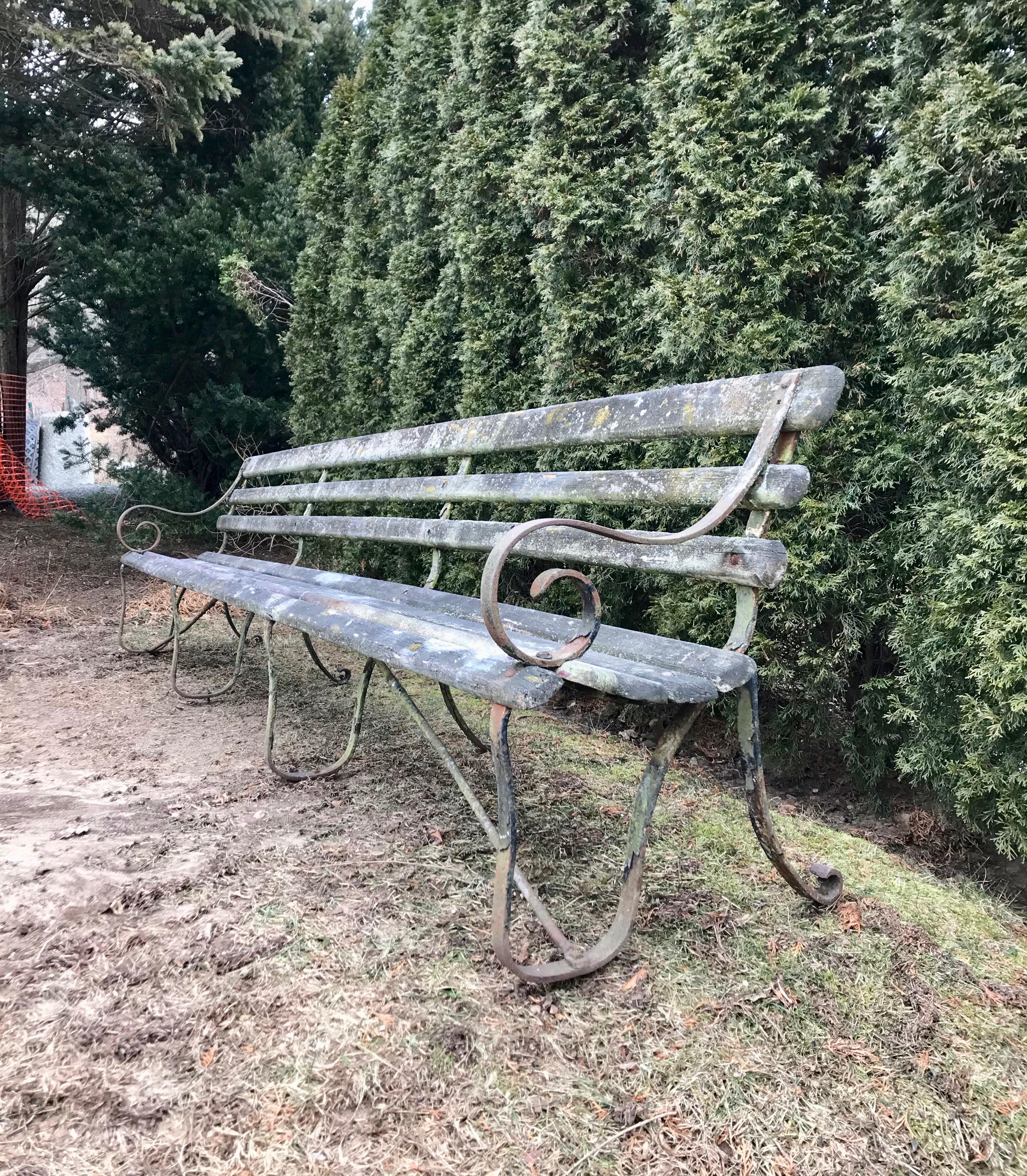 This amazing railway station bench originated from the Barcombe Mills train station in Lewes, East Sussex, which was opened in 1858 and closed in 1965. Made of oak and probably larch, the bench features its original wrought iron frame and most of