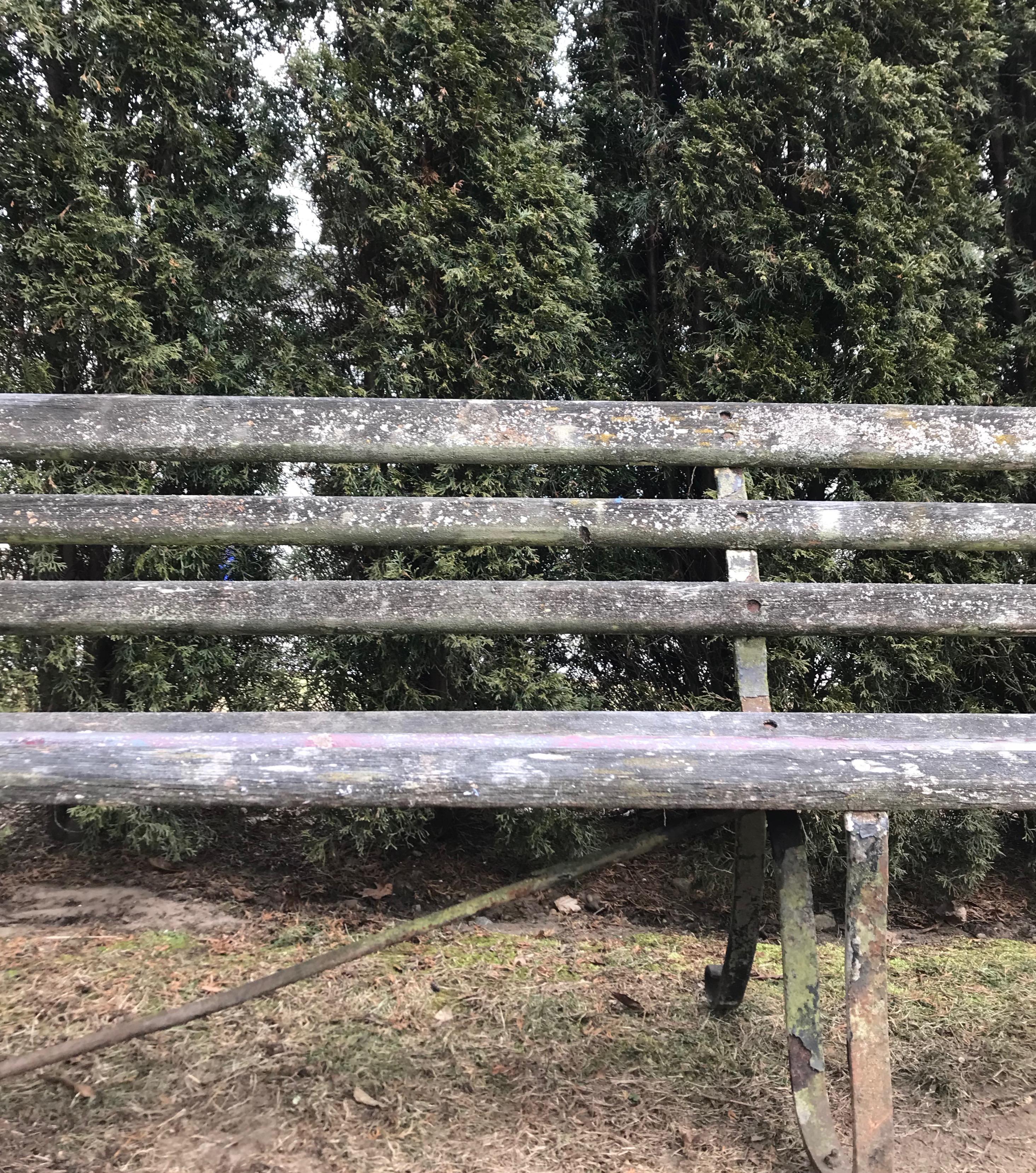 Long English 19th Century Wood and Wrought Iron Railway Station Bench In Good Condition In Woodbury, CT
