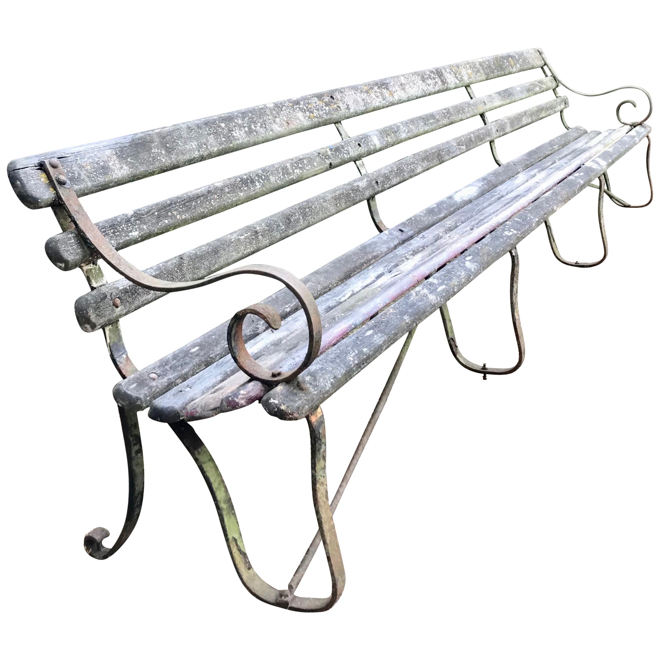 Long English 19th Century Wood and Wrought Iron Railway Station Bench