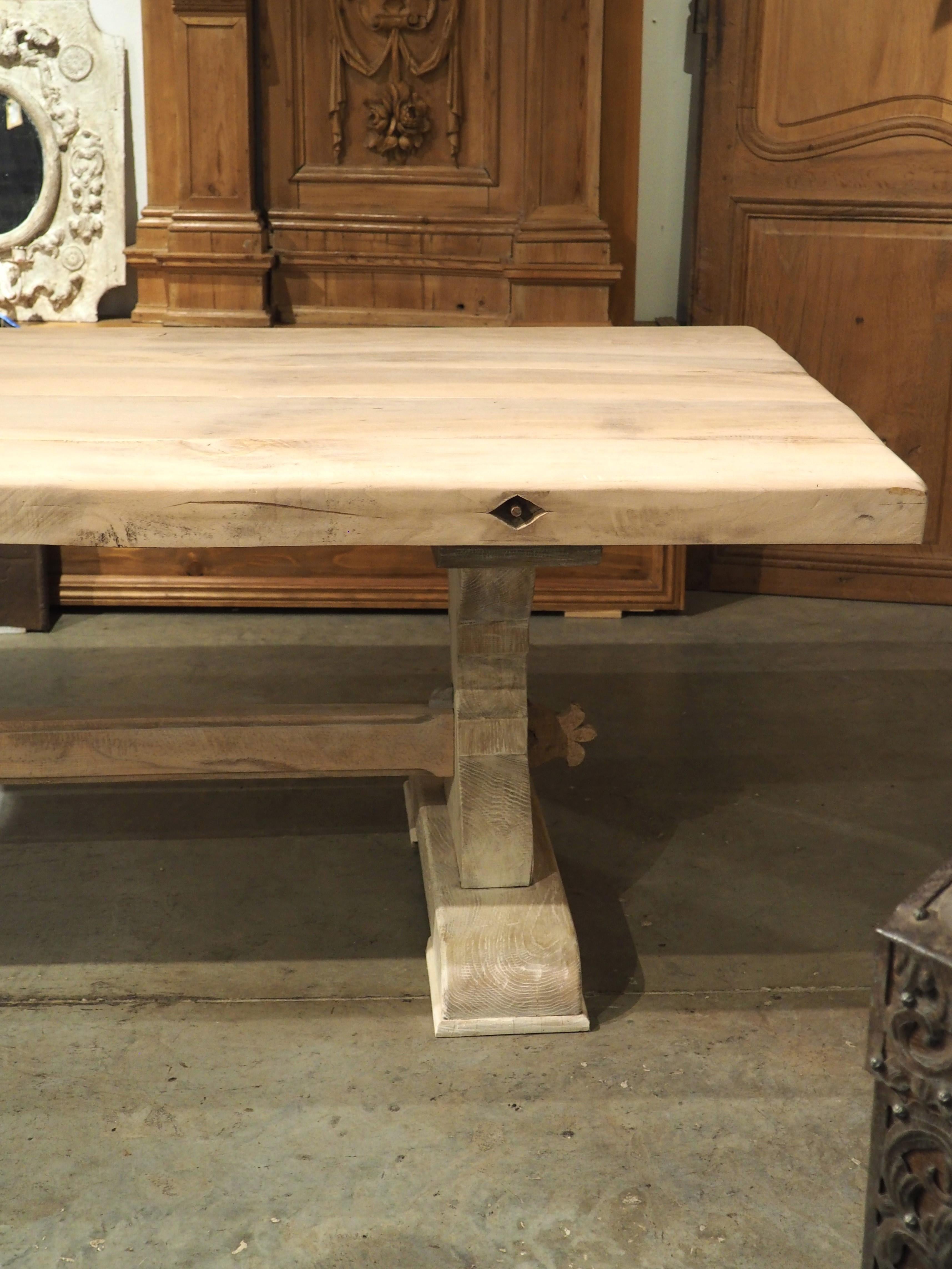 Bleached 13 Foot Long Walnut and Oak Monastery Style Dining Table from France, 1950s