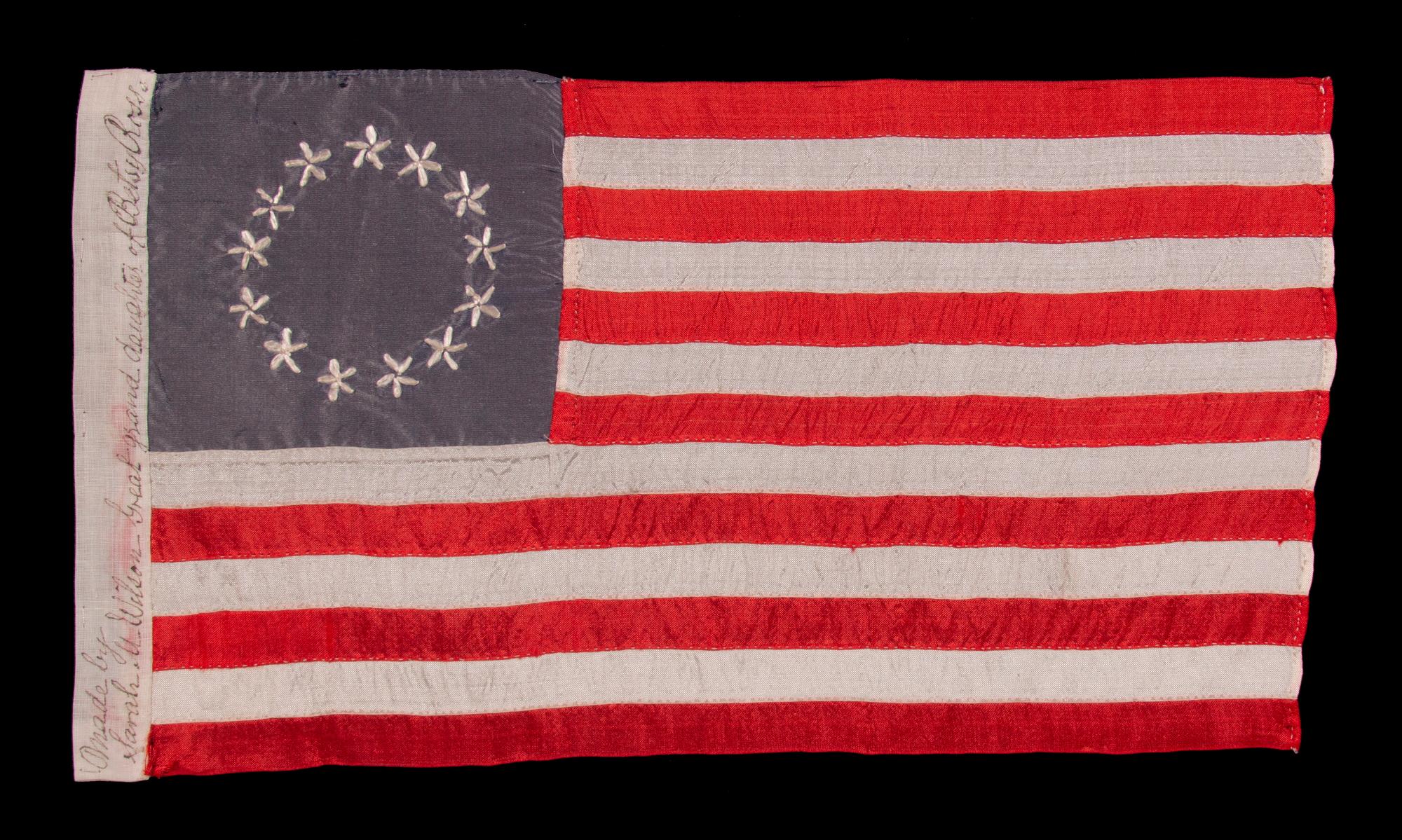 Américain 13 étoiles emboîtées à la main fabriquées par la petite-fille de Betsy Ross, Sarah Wilson en vente