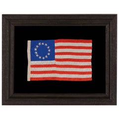 13 Hand-Embroidered Stars and Hand-Sewn Stripe on Antique American Flag