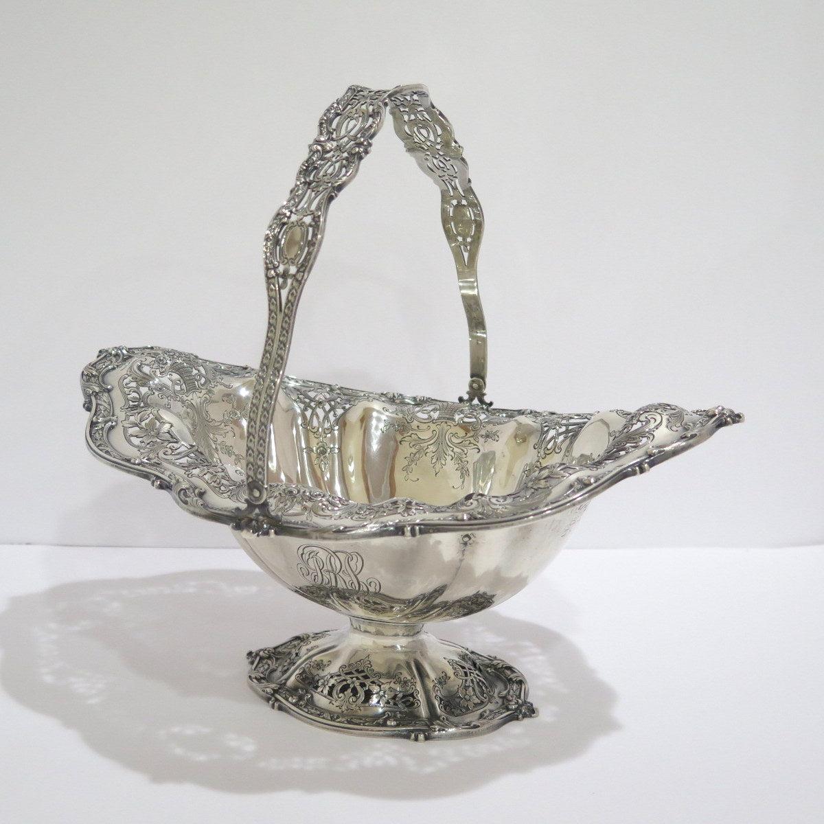 Sterling Silver Redlich & Co. for Grogan Co. Antique Ornate Oval Basket In Good Condition In Brooklyn, NY