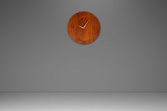 13 Inch Minimalist Wall Clock Carved from Solid Walnut, USA, c. 1970s