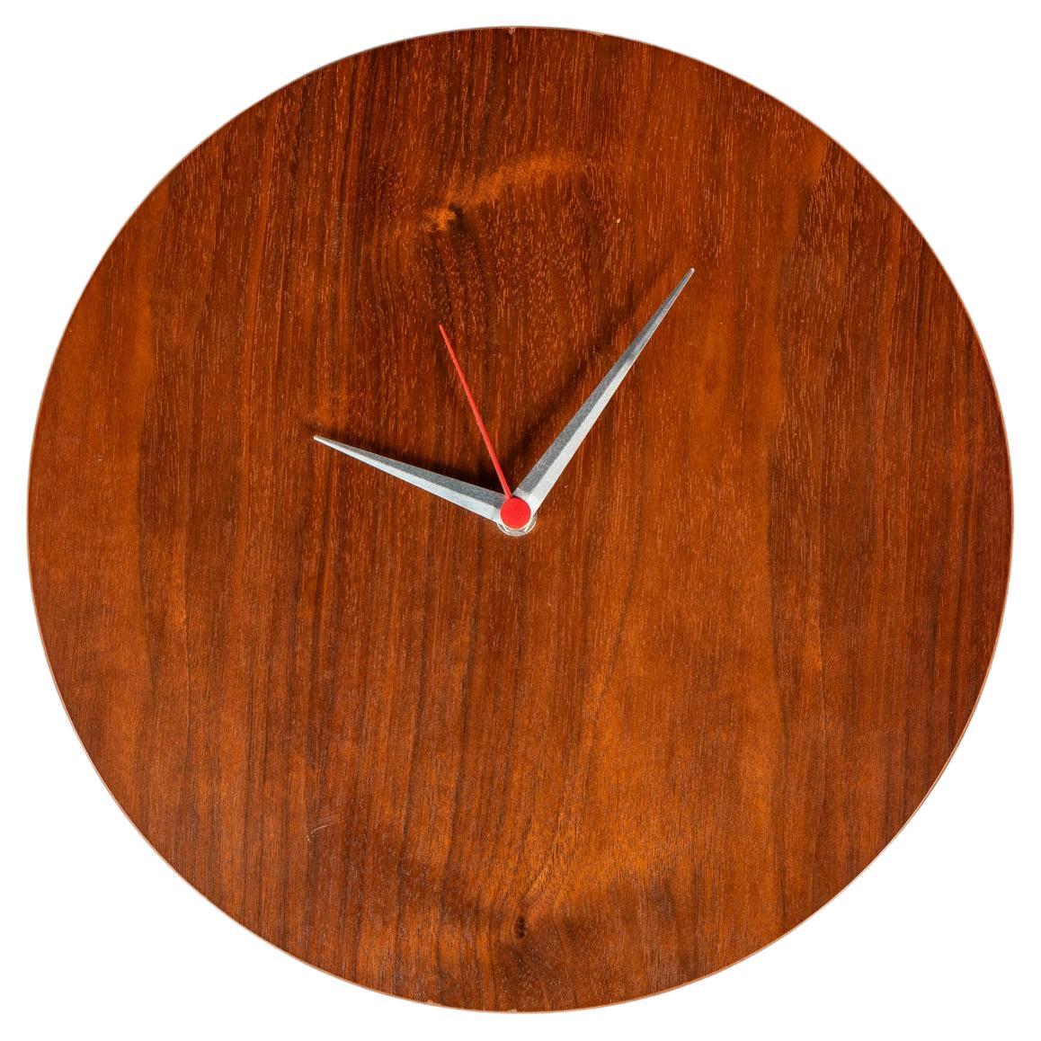 13 Inch Minimalist Wall Clock Carved from Solid Walnut, USA, c. 1970s