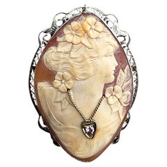 13 Karat Weißgold Diamant-Kamee-Anhänger/Brosche #24258
