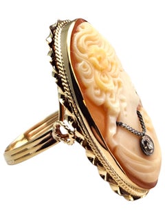 13 Karat Yellow Gold Diamond Cameo Ring #24252