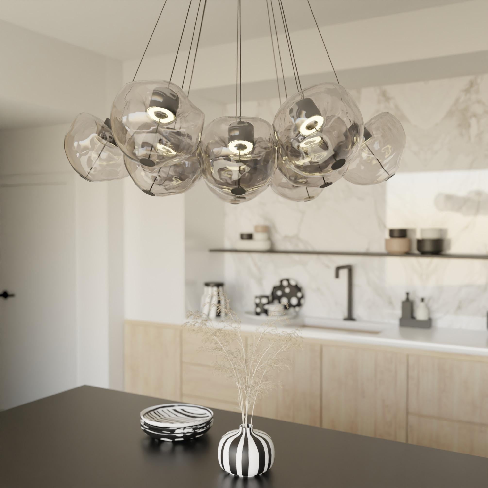 Italian 13 lights artistic Murano glass chandelier with amorphous spheres For Sale