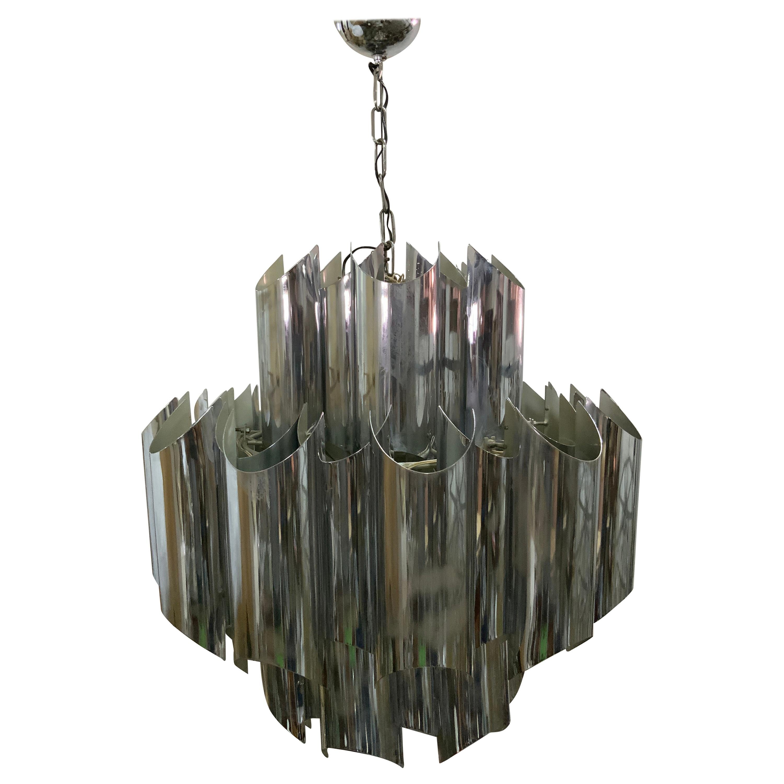 13 Lights Chromed Steel Chandelier Attribution Esperia