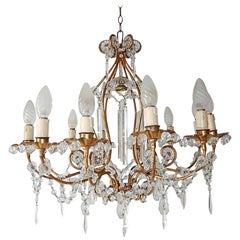 Antique 13 Lights French Rare Crystal Prisms Chandelier, circa 1920
