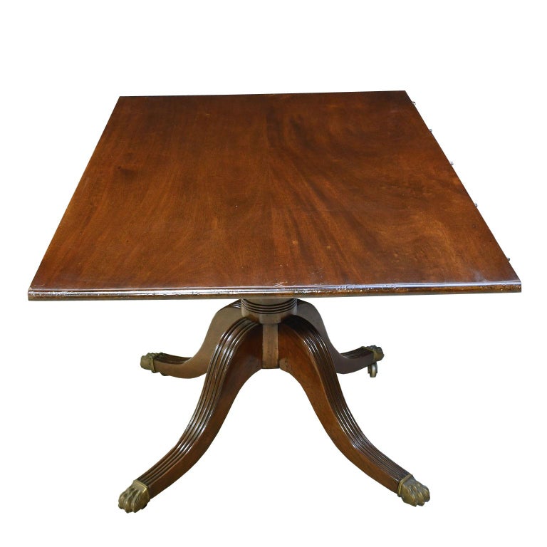 13' English Sheraton Dining Table in Mahogany, 3 Pedestals, 2 Leaves