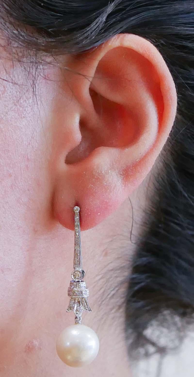 Boucles d'oreilles de 13 m de perles, diamants et platine Bon état - En vente à Marcianise, Marcianise (CE)